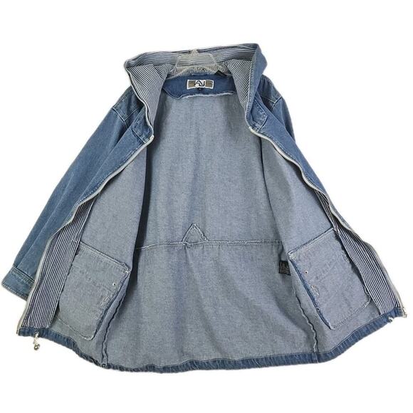 Vintage Andy John’s ~Woman Size M~ Blue Denim Zip Up Hoodie Jacket Unlined. - Picture 7 of 11